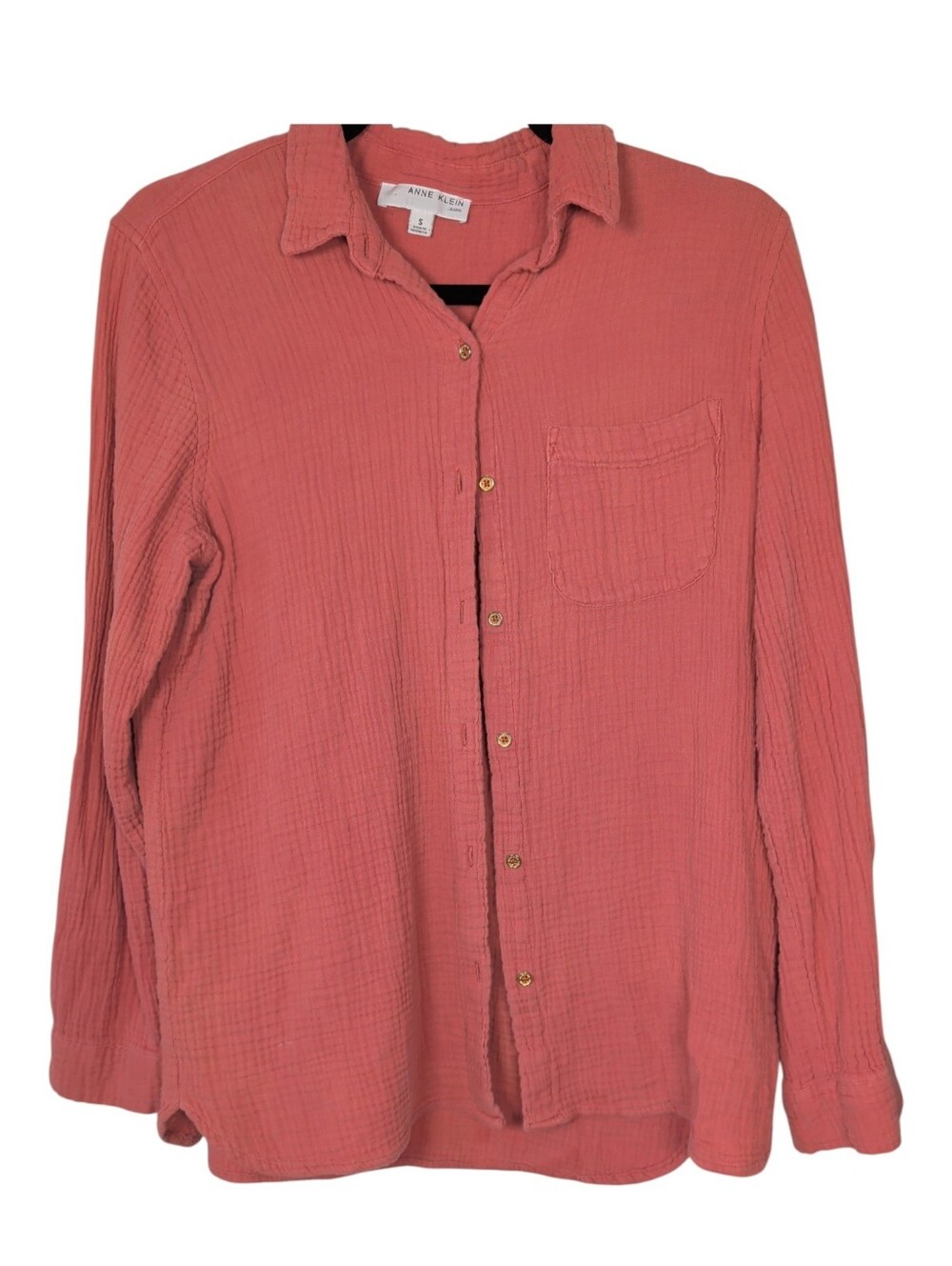 Anne Klein Cotton Textured Button-Front Shirt - Dusty Rose - Picture 2 of 11